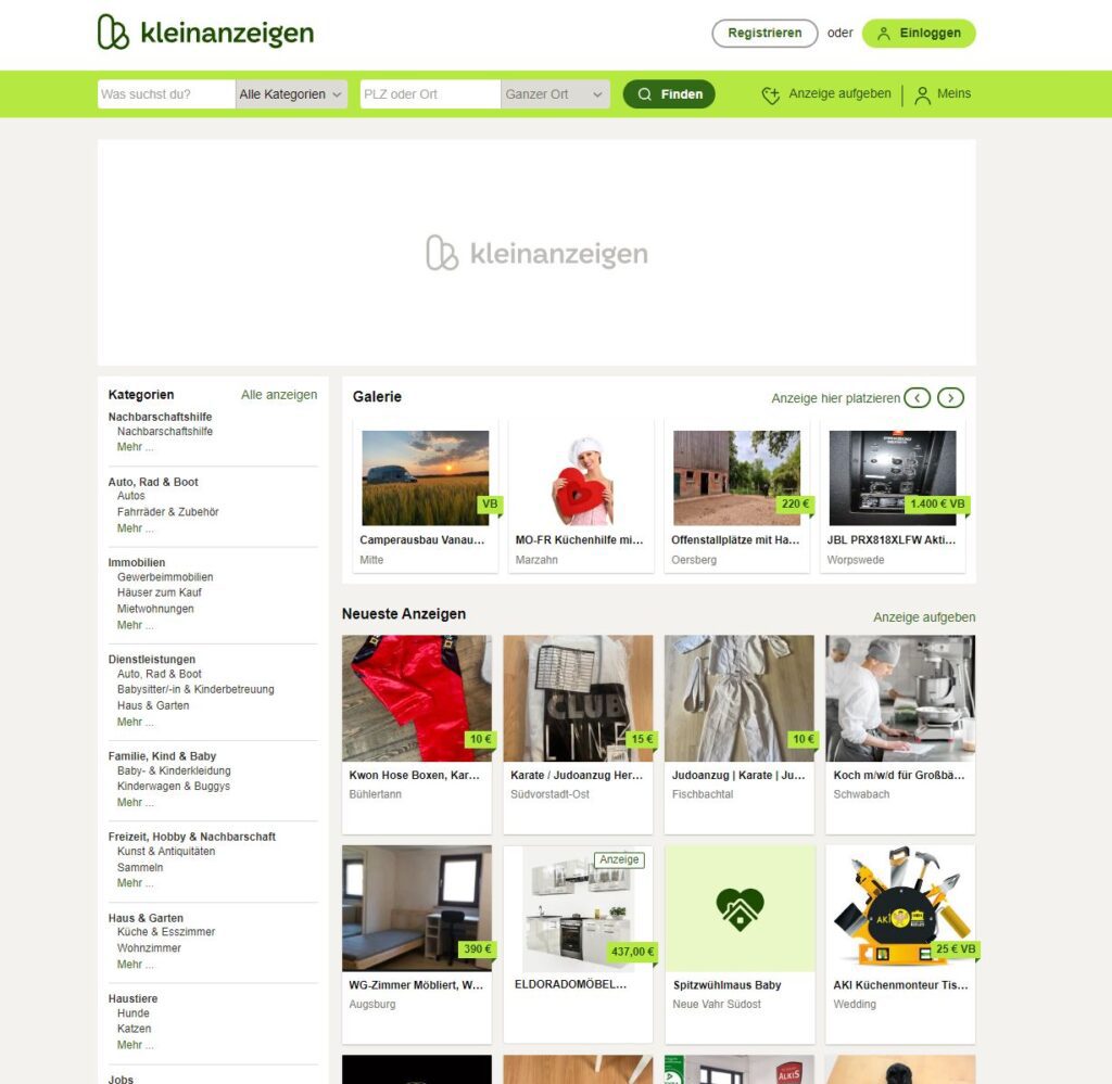 Kleinanzeigen_Screenshot_Startseite_22.06.2023