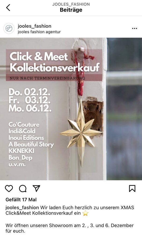 Screenshot Instagram: Modeagentur Jooles Fashion (04.01.2022)