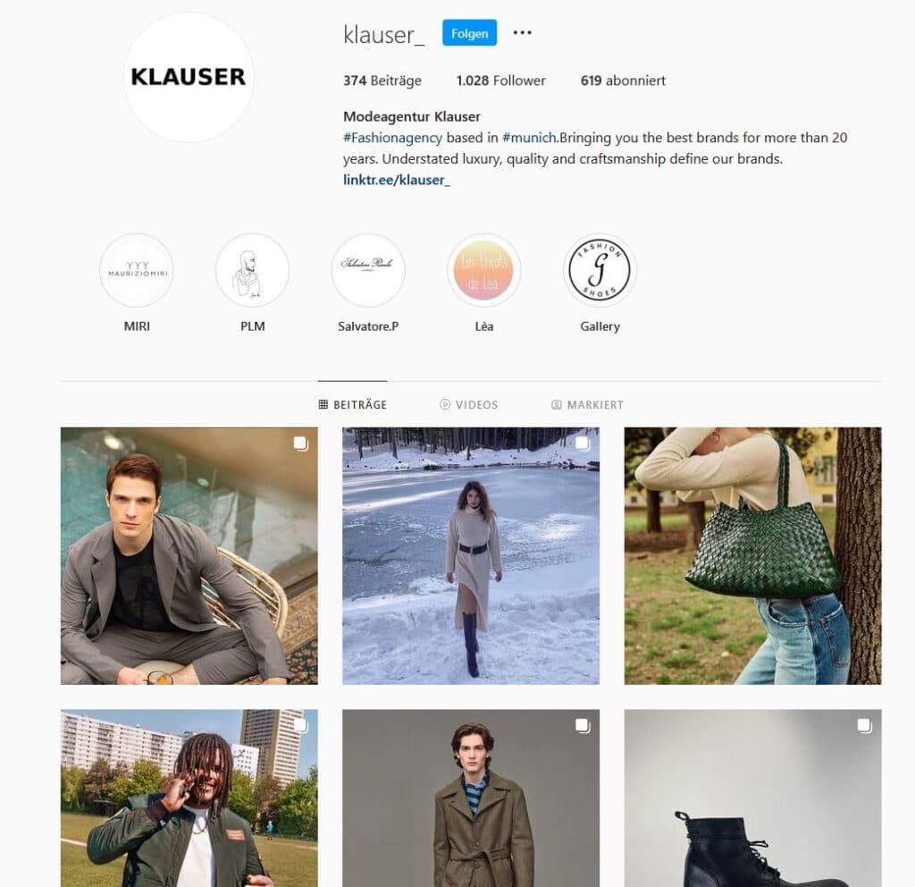 Screenshot Instagram: Modeagentur Klauser (04.01.2022)
