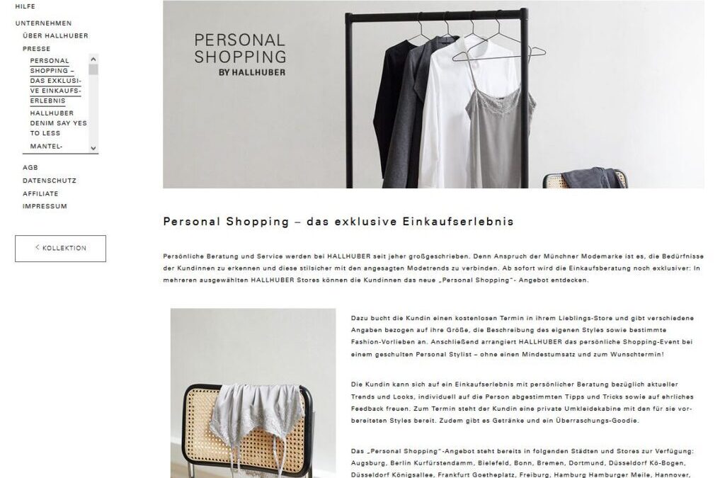 Überblick Personal Shopping von Hallhuber in München