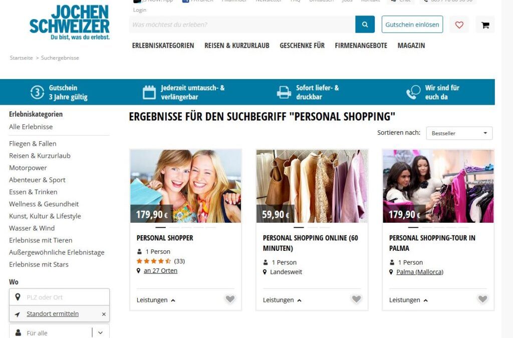 Personal Shopping bei Jochen Schweizer